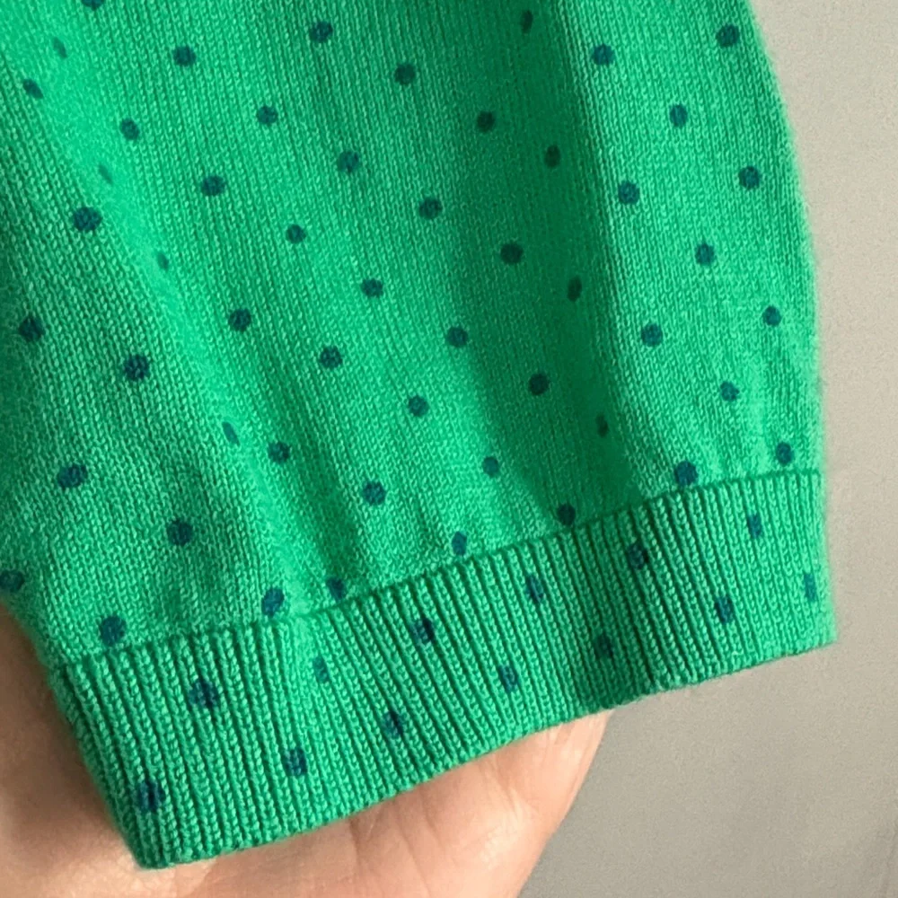 Talbots Green Cardigan w/Polkadots - Picture 8 of 9